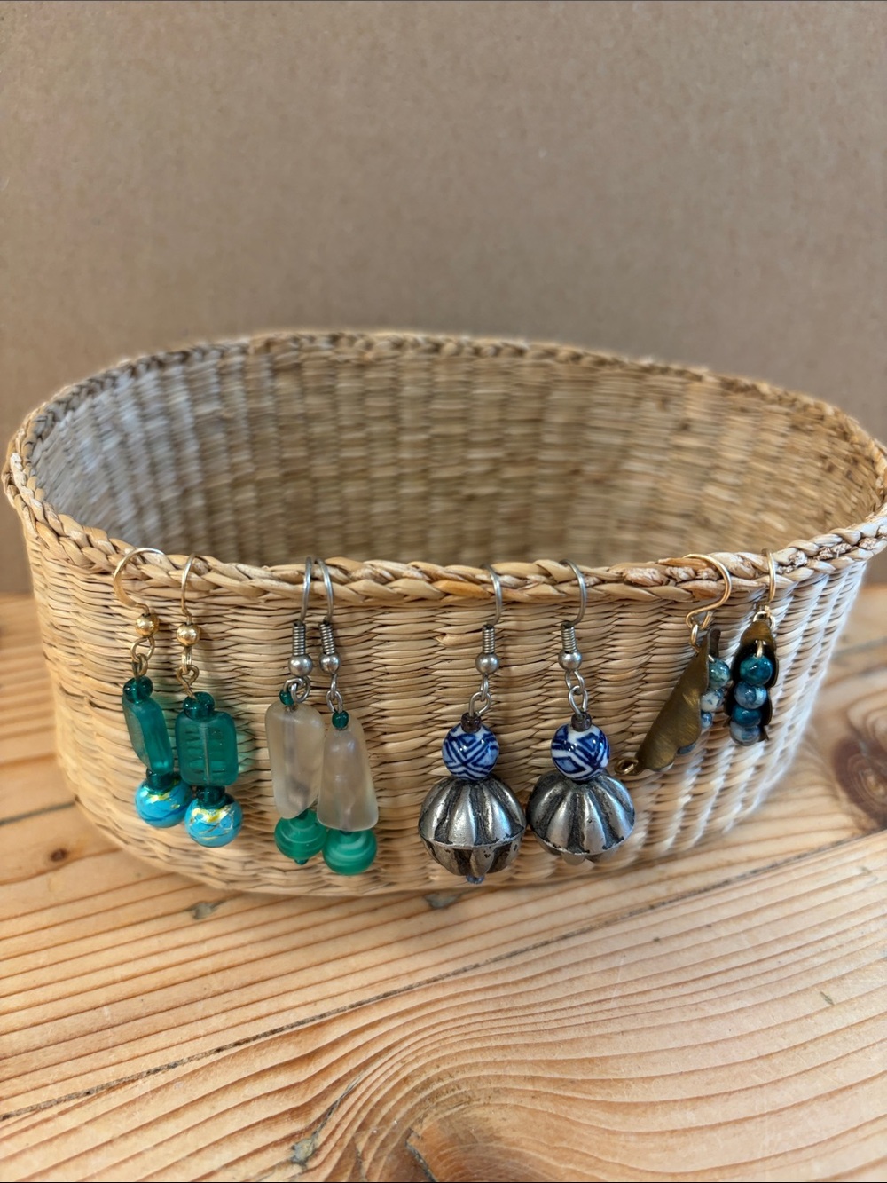 Estate Teal, Turquoise and Silver Mixed Dangle Earrings - Women Jewelry